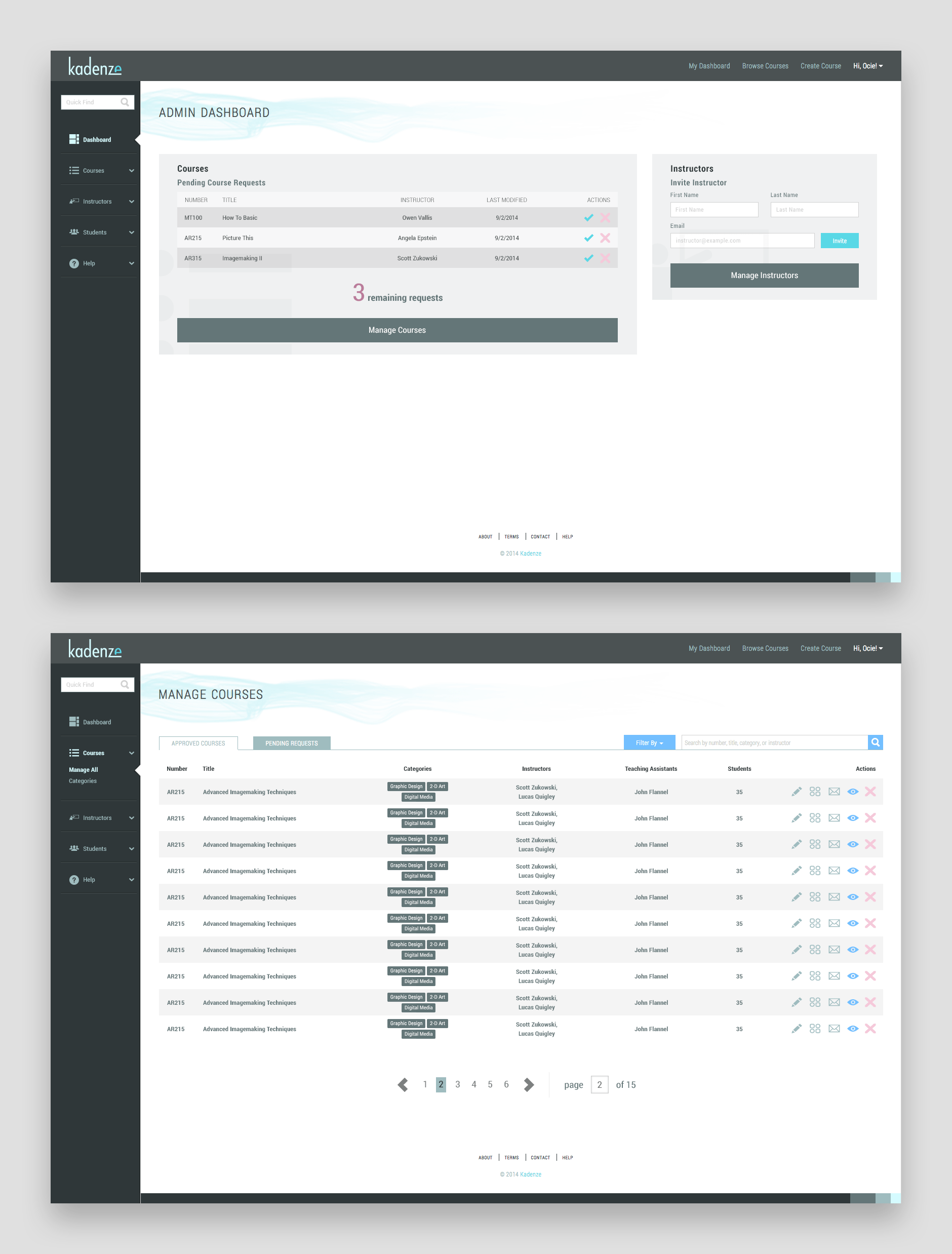 Kadenze admin dashboard