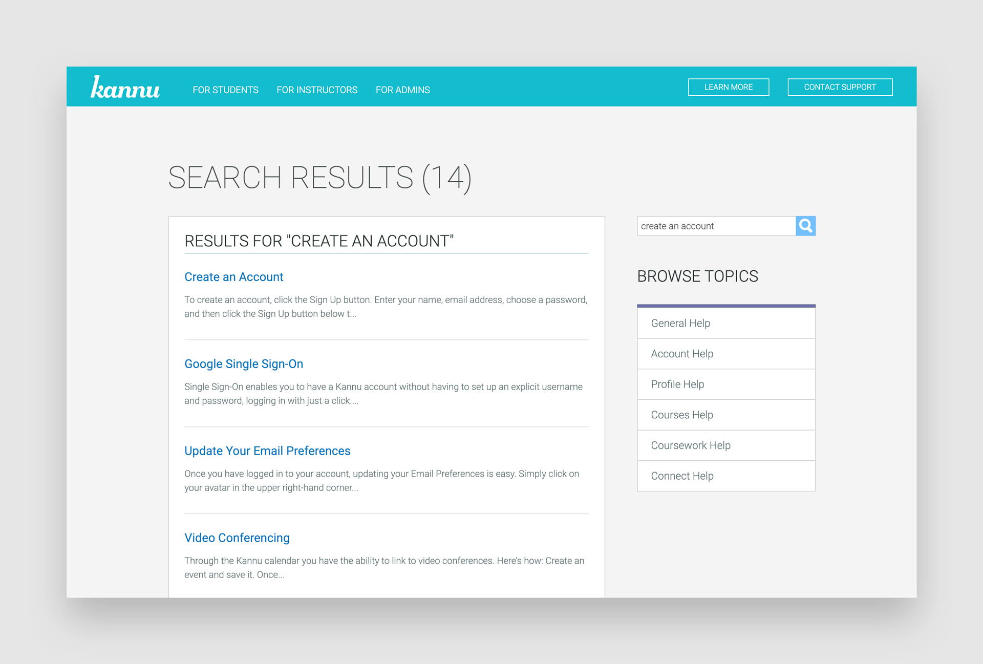 Kannu Help search results